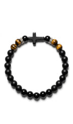 Black Onyx & Tiger Eye Cross Bracelet – Any Size – 19 cm Default – Men Women Gift