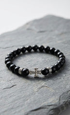 Black Onyx Cross Bracelet – Any Size – Matte Beads – Men Women Gift