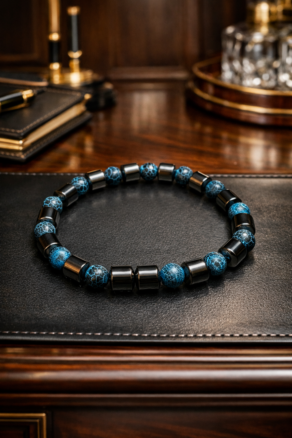 Blue Crackle Agate & Hematite Bracelet – Premium Luxury Design