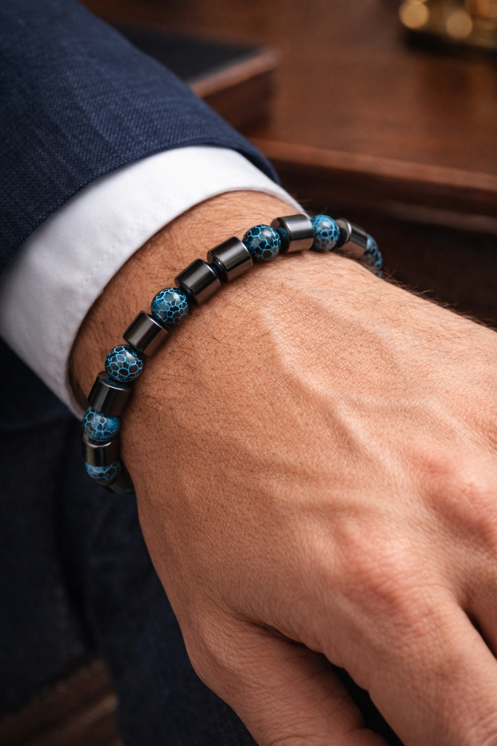 Blue Crackle Agate & Hematite Bracelet – Premium Luxury Design