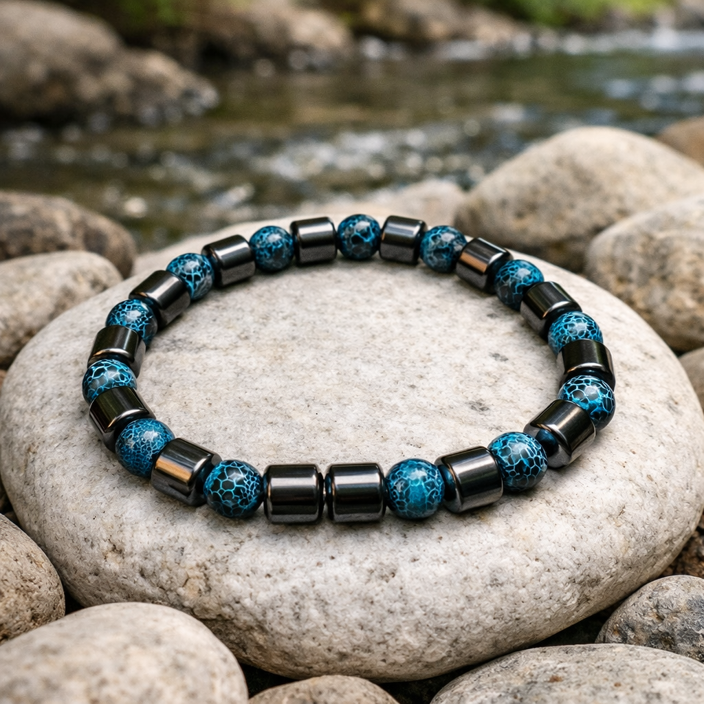 Blue Crackle Agate & Hematite Bracelet – Premium Luxury Design