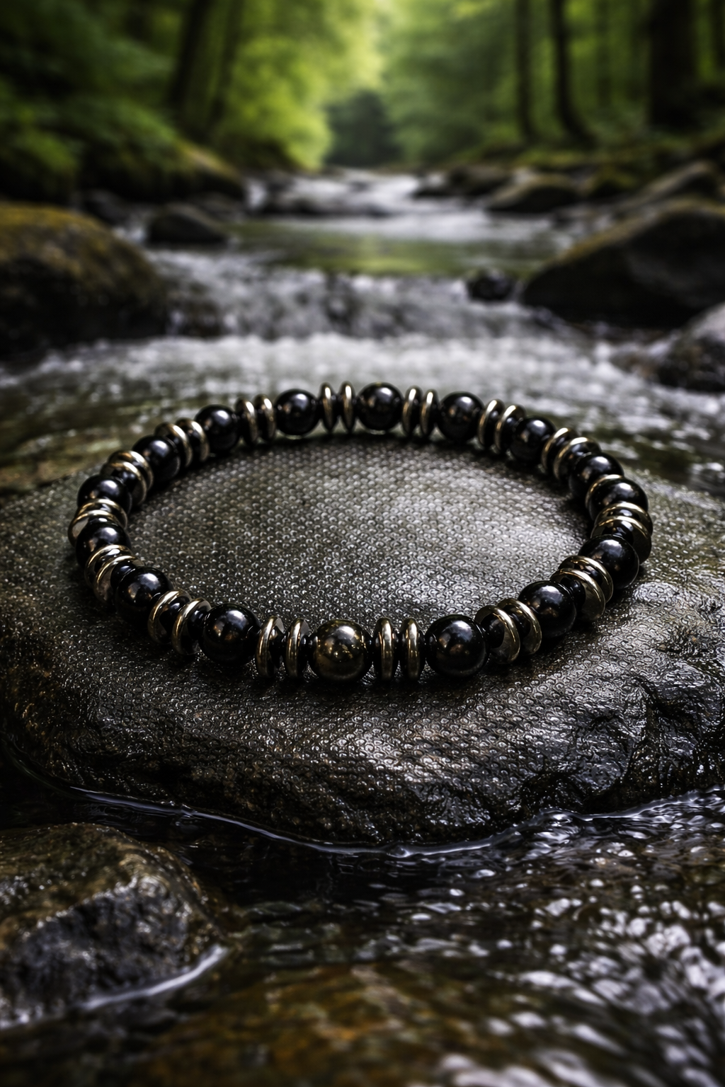 Black Onyx & Hematite Bracelet – 19 cm | Minimal Men’s Beaded Bracelet