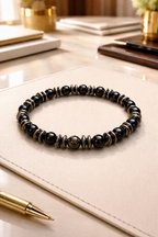 Black Onyx & Hematite Bracelet – 19 cm | Minimal Men’s Beaded Bracelet
