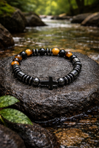 Men’s Stone Bracelet – Cross Design – 19 cm – Unisex