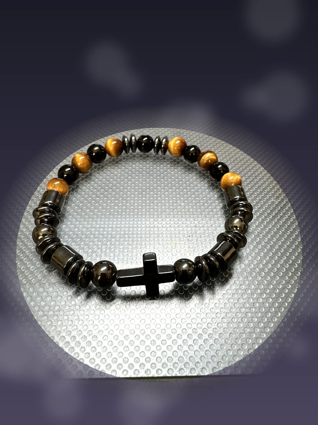 Men’s Stone Bracelet – Cross Design – 19 cm – Unisex