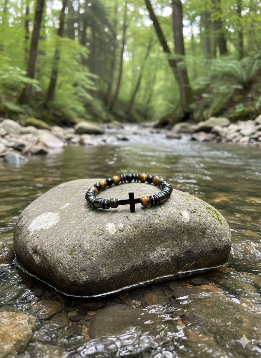 Men’s Stone Bracelet – Cross Design – 19 cm – Unisex
