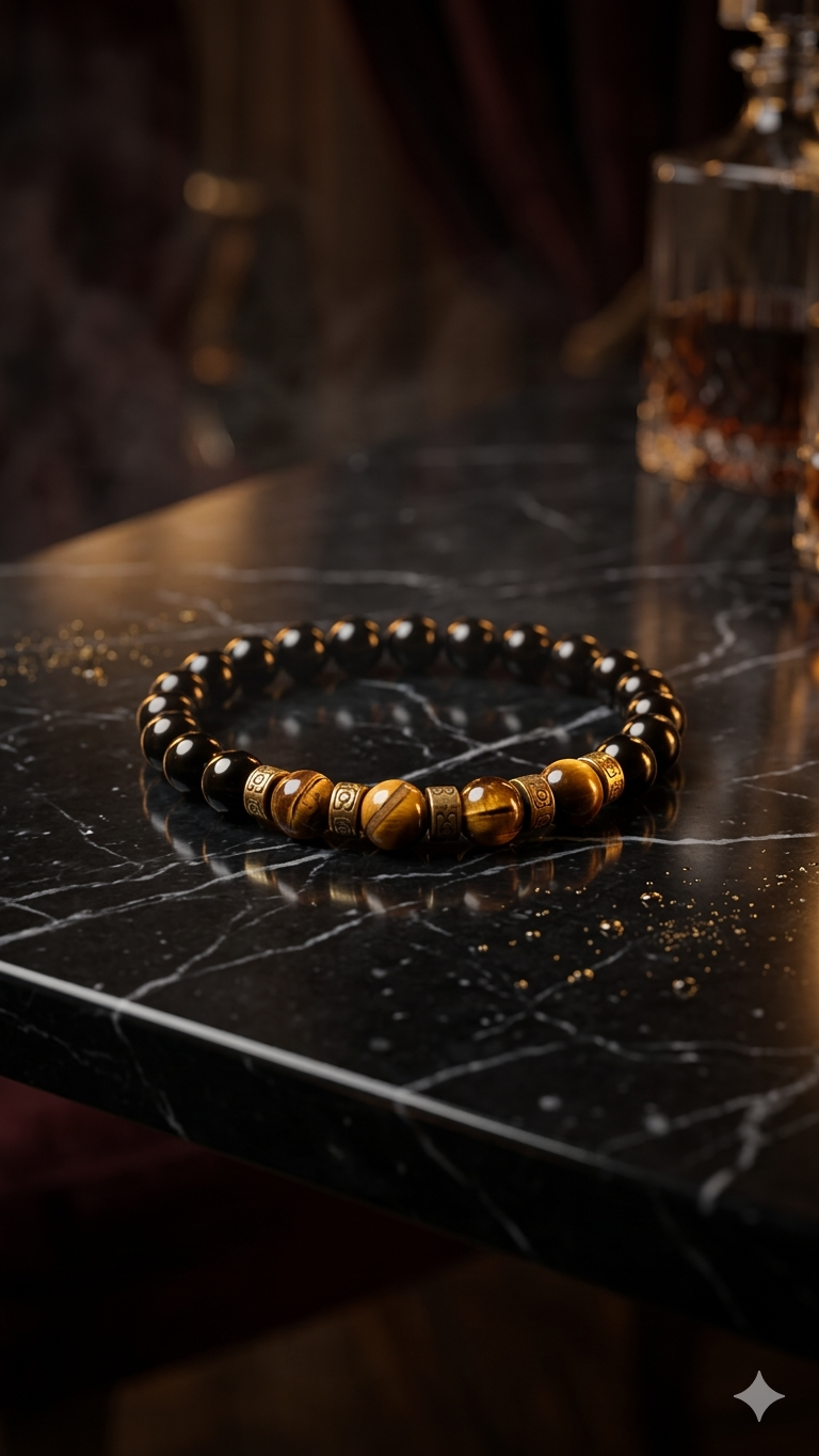 Men’s Natural Stone Bracelet – Tiger Eye & Black Onyx – 19 cm