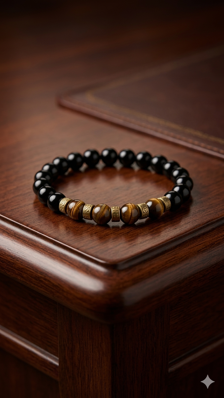 Men’s Natural Stone Bracelet – Tiger Eye & Black Onyx – 19 cm