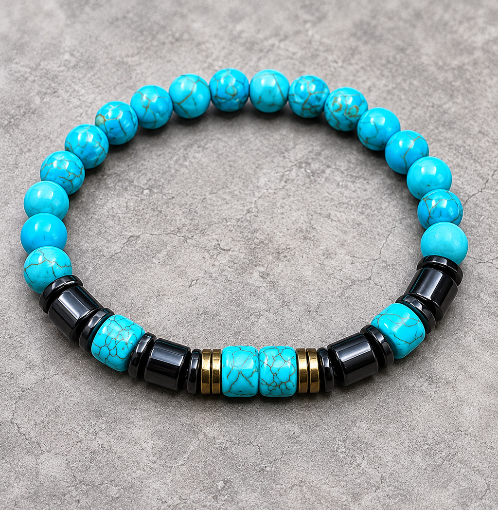Turquoise & Hematite Beaded Bracelet
