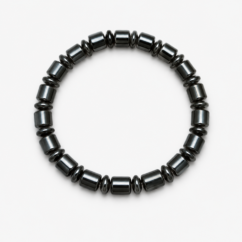 Luxury Black Hematite Barrel Bead Bracelet – Handmade Unisex Design