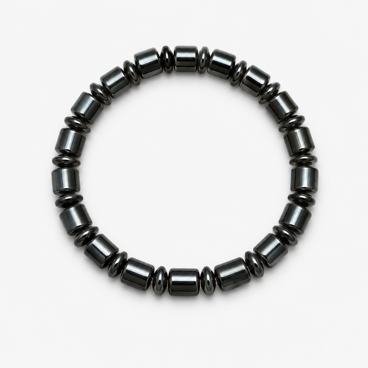 Luxury Black Hematite Barrel Bead Bracelet – Handmade Unisex Design