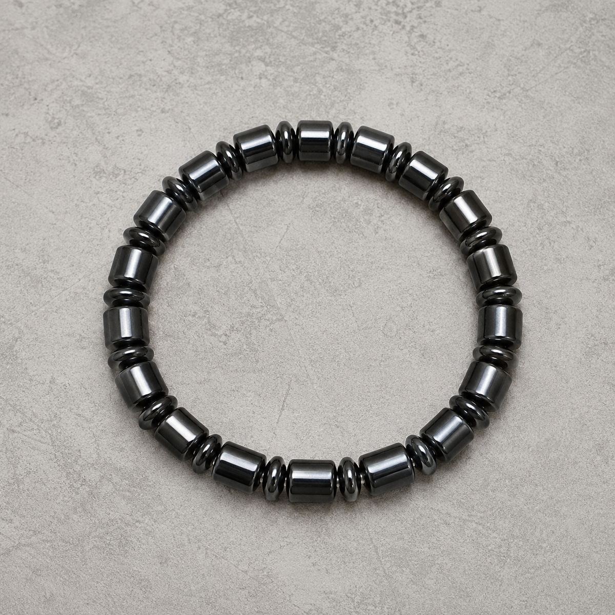 Luxury Black Hematite Barrel Bead Bracelet – Handmade Unisex Design