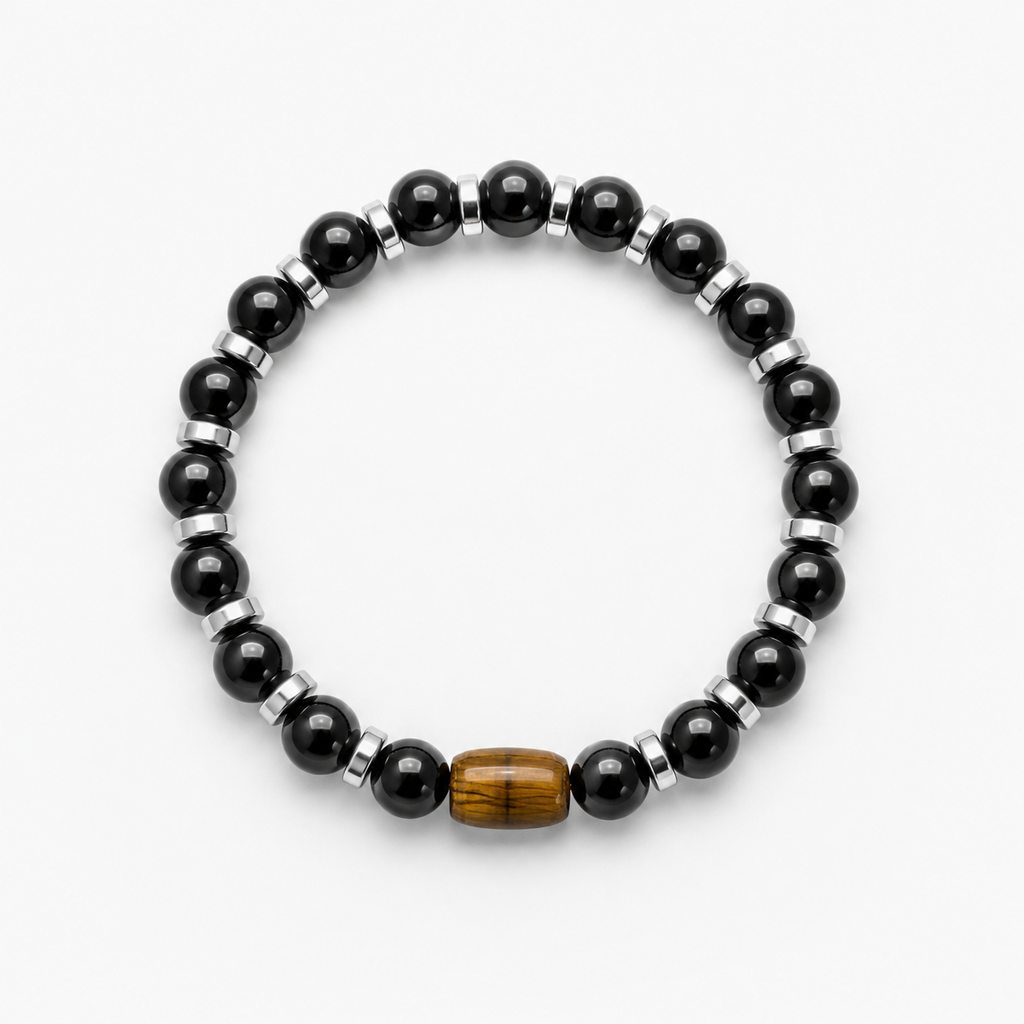 Men’s Black Onyx, Hematite & Tiger Eye Bracelet – Handmade Custom Size