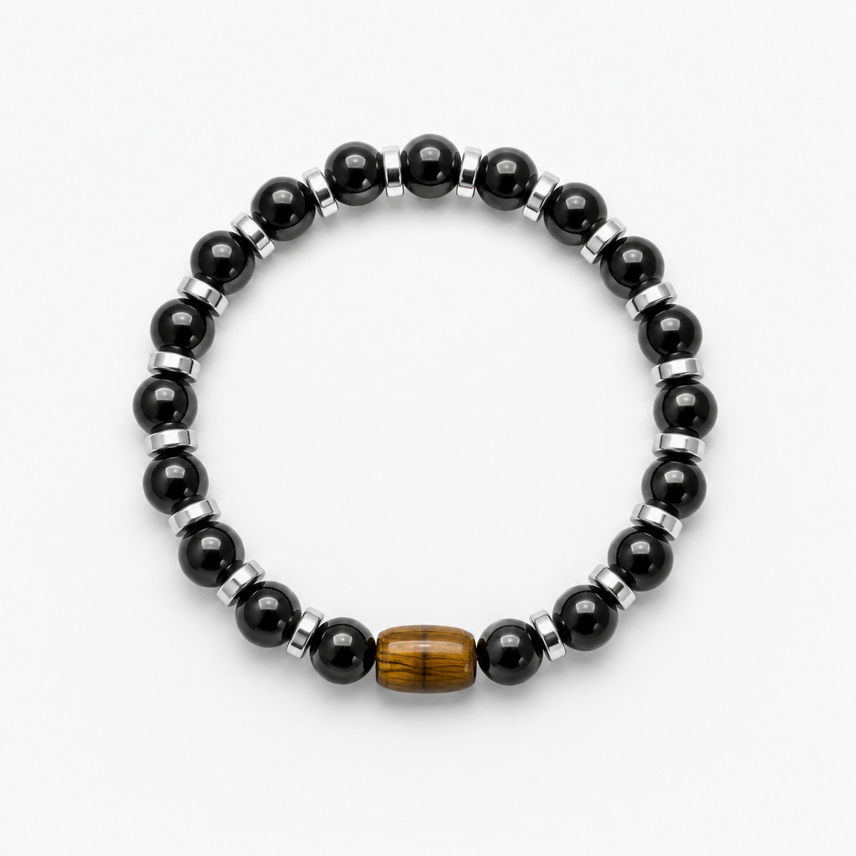 Men’s Black Onyx, Hematite & Tiger Eye Bracelet – Handmade Custom Size
