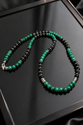 Green Malachite & Black Onyx Beaded Necklace 62 cm • 6 mm Beads • Silver Clasp • Any Size