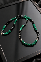 Green Malachite & Black Onyx Beaded Necklace 62 cm • 6 mm Beads • Silver Clasp • Any Size