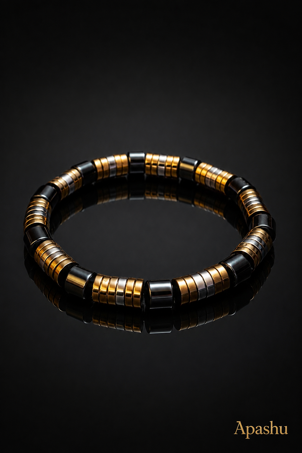 Luxury Black, Gold & Silver Beaded Bracelet – 19 cm – 8 mm Natural Stone Bracelet – Handmade – Any Size Available