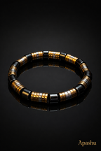 Luxury Black, Gold & Silver Beaded Bracelet – 19 cm – 8 mm Natural Stone Bracelet – Handmade – Any Size Available