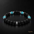 Black Onyx & Turquoise Men’s Bracelet 19cm – Natural Stone Beaded Bracelet – Any Size Available ✨