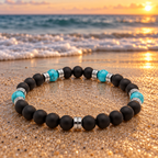 Black Onyx & Turquoise Men’s Bracelet 19cm – Natural Stone Beaded Bracelet – Any Size Available ✨
