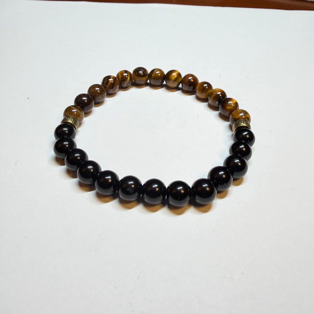 Men’s Black Onyx & Tiger Eye Bracelet – 8mm Beads, Custom Size