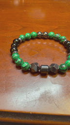 Women’s 8mm Green Malachite, Black Onyx & Hematite Bracelet – 17cm – Handmade – Any Size Available