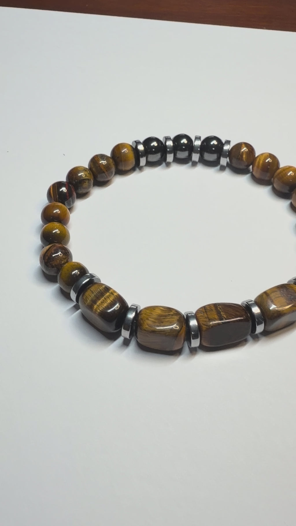 Tiger Eye & Hematite Bracelet – 20cm Natural Stone Unisex Bracelet – Handmade Beaded Jewellery – Custom Sizes Available