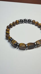 Tiger Eye & Hematite Bracelet – 20cm Natural Stone Unisex Bracelet – Handmade Beaded Jewellery – Custom Sizes Available