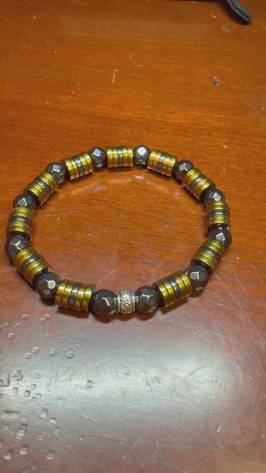 Luxury Men’s Faceted Hematite Bracelet with Gold-Tone Spacers – 8mm Beads, 19cm, Handmade in Any Size