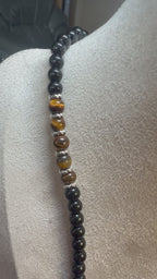 Men’s Black Onyx & Tiger Eye Cross Necklace – 22 Inch – 6mm Natural Stone Beads