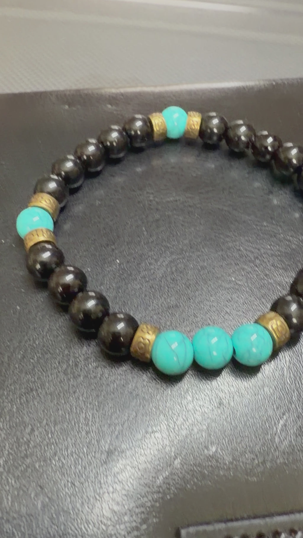 Handmade Black Onyx & Turquoise Bracelet, 8mm Gemstone Beaded Bracelet, Unisex Jewelry, Stretch Bracelet, Custom Size Gift for Men & Women