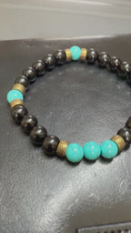 Handmade Black Onyx & Turquoise Bracelet, 8mm Gemstone Beaded Bracelet, Unisex Jewelry, Stretch Bracelet, Custom Size Gift for Men & Women