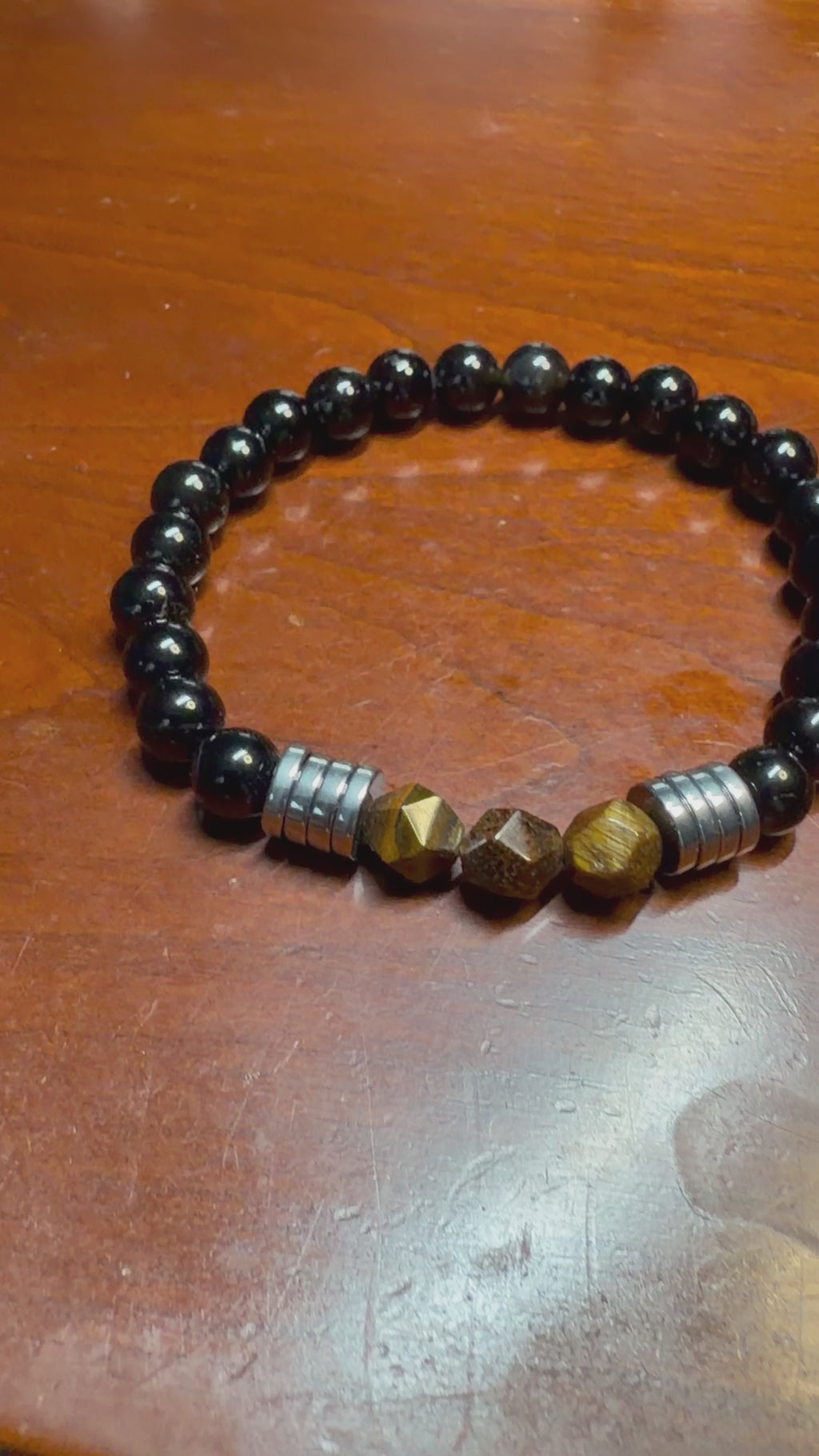 Tiger Eye & Black Onyx Beaded Bracelet – 19 cm | 8 mm Natural Stone Bracelet | Any Size Available