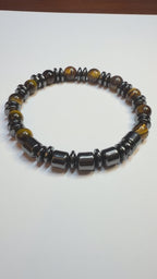 Tiger Eye, Hematite, 8mm, Natural Stone, Beaded Bracelet, Unisex, Handmade, Custom Size.