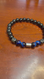 Luxury Black Onyx & Blue Tiger Eye Beaded Bracelet – 19cm – 8mm Natural Stone Bracelet – Handmade – Any Size Available