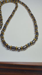 Luxury Men’s Hematite Necklace Black & Gold Beaded Necklace 26 Inch Statement Jewellery – Handmade Gift for Him
